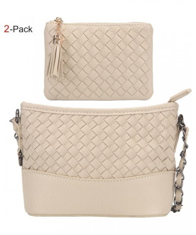 Crossbody Bag Extra Long Strap Faux Leather Basket Weaving Fashion Novelty Small Purses and Handbags For Women Sand-2Pcs $21....