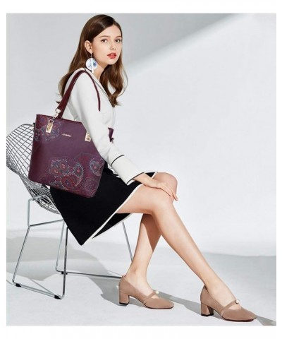 Women Handbag Set 6 Pcs PU Leather Tote Purse Set Multi-purpose Elegant Crossbody Shoulder Bags and Clutch Black Burgundy $44...