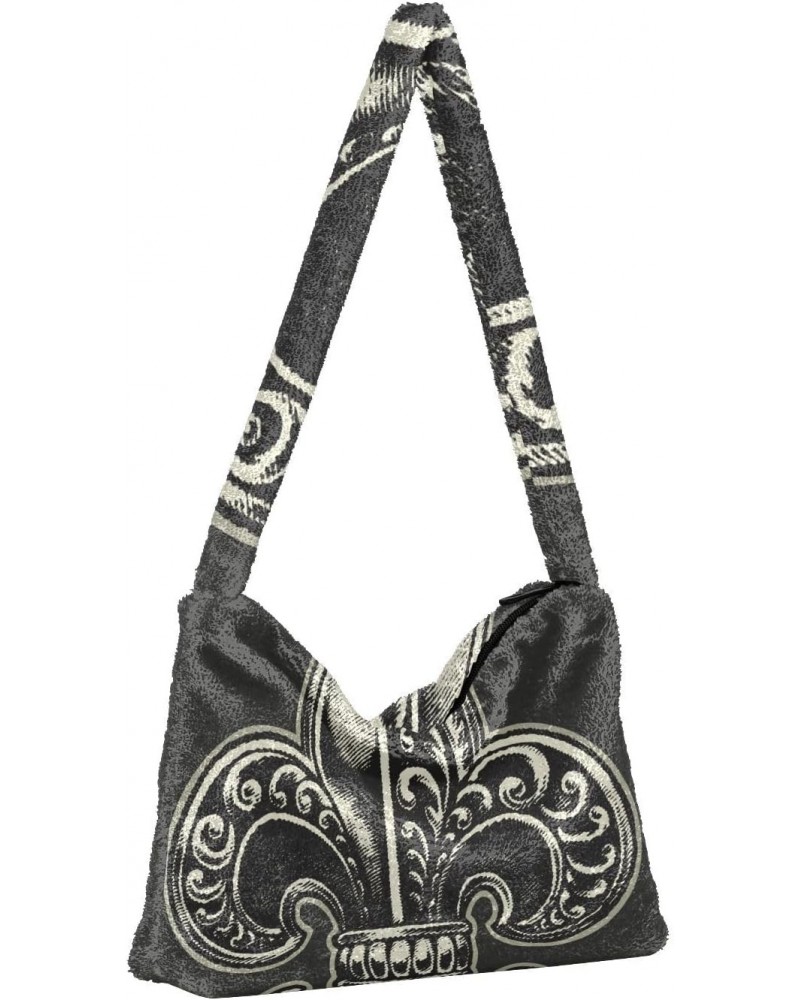 Mardi Gras Women Boho Handbag Fleur De Lis Vintage Silver Underarm Bag Tote Bag Shoulder Bag Crossbody Bag Fluffy Cell Phone ...