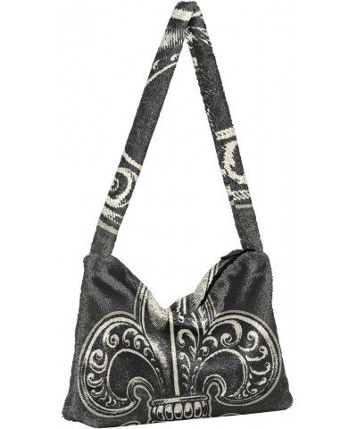 Mardi Gras Women Boho Handbag Fleur De Lis Vintage Silver Underarm Bag Tote Bag Shoulder Bag Crossbody Bag Fluffy Cell Phone ...