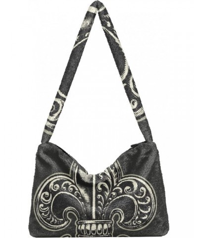 Mardi Gras Women Boho Handbag Fleur De Lis Vintage Silver Underarm Bag Tote Bag Shoulder Bag Crossbody Bag Fluffy Cell Phone ...