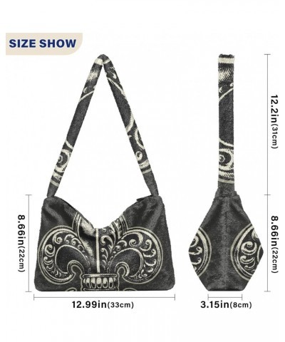 Mardi Gras Women Boho Handbag Fleur De Lis Vintage Silver Underarm Bag Tote Bag Shoulder Bag Crossbody Bag Fluffy Cell Phone ...