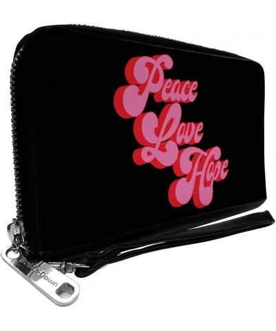 Wallet, Zip Around, Peace Love Hope Script Black Red Pink, Vegan Leather $19.92 Wallets