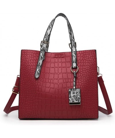 Women Fashion Crocodile Pattern Handbag Snakeskin Top Handle Tote Purse Shoulder Crossbody Bag Wine $39.08 Totes