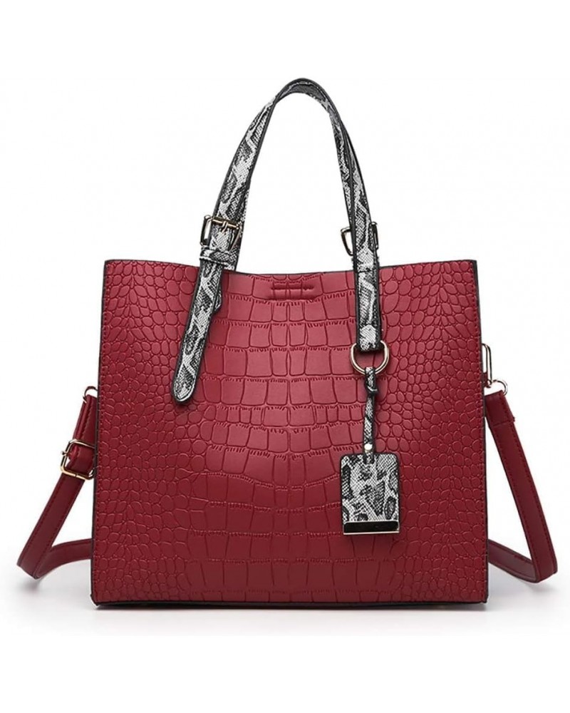 Women Fashion Crocodile Pattern Handbag Snakeskin Top Handle Tote Purse Shoulder Crossbody Bag Wine $39.08 Totes