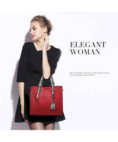 Women Fashion Crocodile Pattern Handbag Snakeskin Top Handle Tote Purse Shoulder Crossbody Bag Wine $39.08 Totes