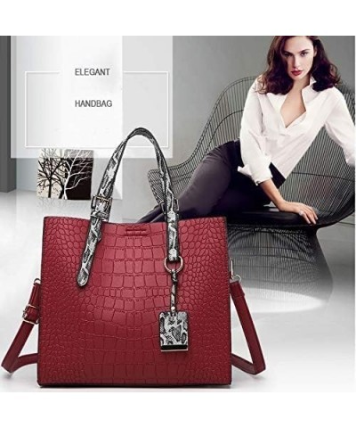 Women Fashion Crocodile Pattern Handbag Snakeskin Top Handle Tote Purse Shoulder Crossbody Bag Wine $39.08 Totes