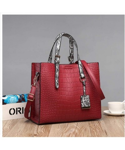 Women Fashion Crocodile Pattern Handbag Snakeskin Top Handle Tote Purse Shoulder Crossbody Bag Wine $39.08 Totes