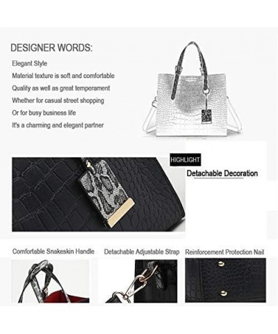 Women Fashion Crocodile Pattern Handbag Snakeskin Top Handle Tote Purse Shoulder Crossbody Bag Wine $39.08 Totes