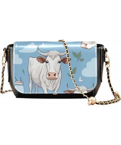 Milk Cow and Bottle Women Leather Shoulder Bag, Pu Women Leather Shoulder Bag, Leather Shoulder Bag for Women Milk Cow and Bo...