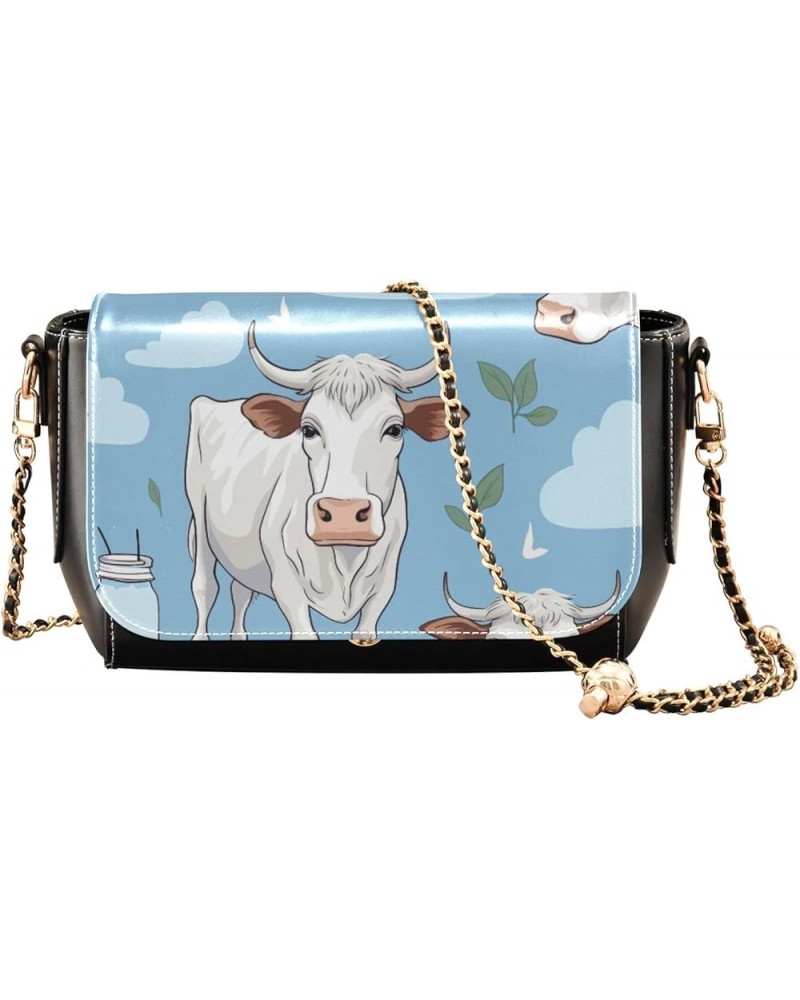 Milk Cow and Bottle Women Leather Shoulder Bag, Pu Women Leather Shoulder Bag, Leather Shoulder Bag for Women Milk Cow and Bo...