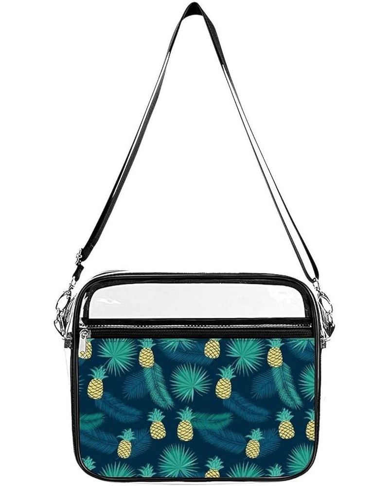 Tropical Leaves And Pineapples Clear Crossbody Shoulder Purse Bag for Men Women, Stadium Clear Messenger Bag Style $11.00 Cro...