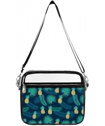 Tropical Leaves And Pineapples Clear Crossbody Shoulder Purse Bag for Men Women, Stadium Clear Messenger Bag Style $11.00 Cro...