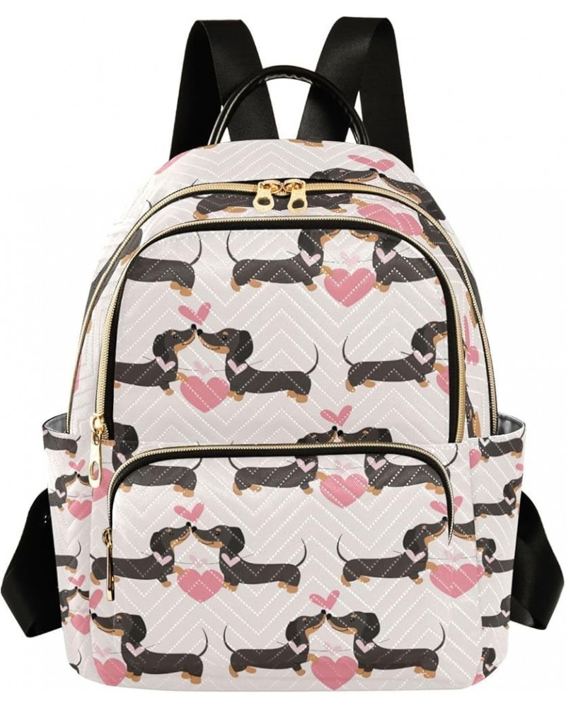 Women Backpack Dachshund Pink Heart Valentines Dog Anti-Theft Travel Backpack with Luggage Belt Lightweight Handbag Lady Purs...