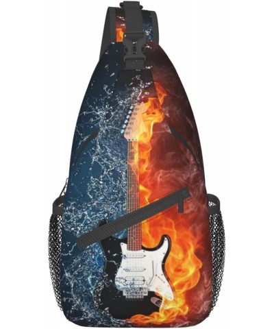 Fire Water Music Guitar Sling Bag For Women Men Crossbody Bag Travel Hiking Casual Daypack Sling Backpack Purse Chest Bag Sho...