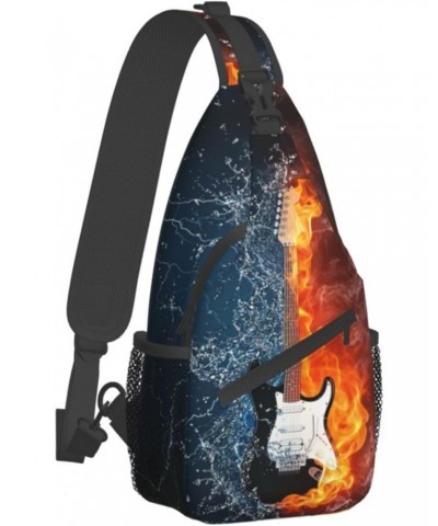 Fire Water Music Guitar Sling Bag For Women Men Crossbody Bag Travel Hiking Casual Daypack Sling Backpack Purse Chest Bag Sho...