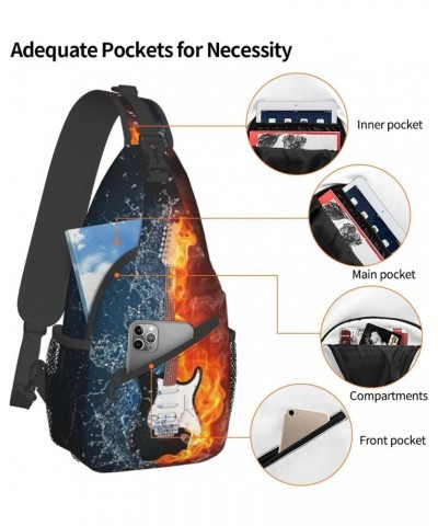 Fire Water Music Guitar Sling Bag For Women Men Crossbody Bag Travel Hiking Casual Daypack Sling Backpack Purse Chest Bag Sho...