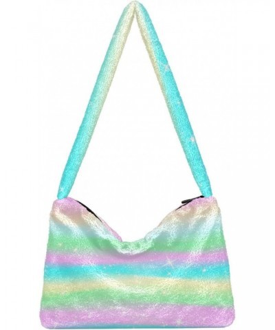 Shiny Rainbow Tie Dye Fluffy Crossbody Bag Furry Tote Bags for Women Fuzzy Purse Handbag Lady Shoulder Bag Large Plush Bag wi...