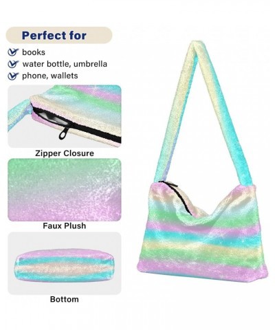 Shiny Rainbow Tie Dye Fluffy Crossbody Bag Furry Tote Bags for Women Fuzzy Purse Handbag Lady Shoulder Bag Large Plush Bag wi...