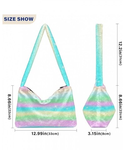 Shiny Rainbow Tie Dye Fluffy Crossbody Bag Furry Tote Bags for Women Fuzzy Purse Handbag Lady Shoulder Bag Large Plush Bag wi...