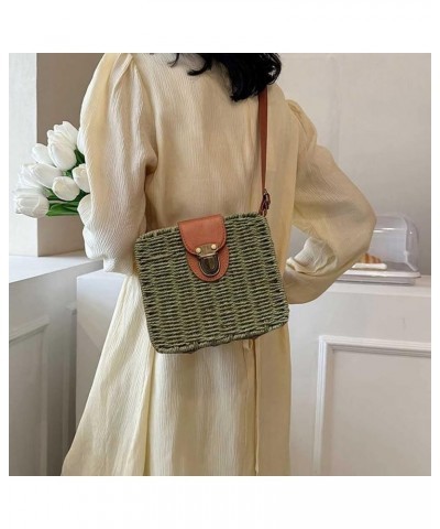 Straw Tote Bag Woven Handbag Rattan Wicker Shoulder Crossbody Bag Imitation Bamboo Handle for Women Summer Beach B-army Green...