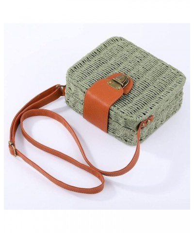 Straw Tote Bag Woven Handbag Rattan Wicker Shoulder Crossbody Bag Imitation Bamboo Handle for Women Summer Beach B-army Green...