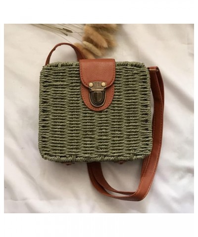 Straw Tote Bag Woven Handbag Rattan Wicker Shoulder Crossbody Bag Imitation Bamboo Handle for Women Summer Beach B-army Green...