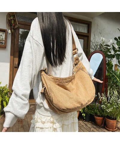 Grunge Bag Canvas Messenger Bag Denim Bag Hippie Bag Tote Bag Aesthetic Canvas Crossbody Bag (Green,One Size) Khaki $17.77 Totes