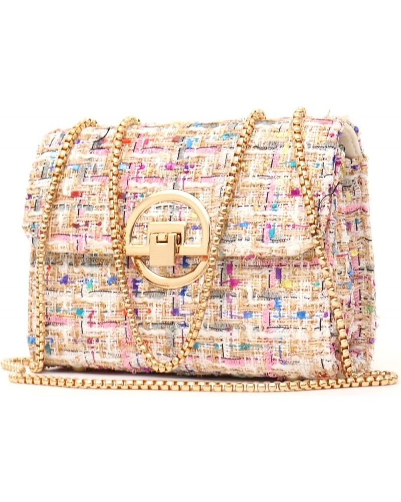 Women's Tweed Pearl Purses and Handbags Ladies Fashion Top Handle Chain Satchel Shoulder Bag Underarm Crossbody Bag Pink-1 $2...