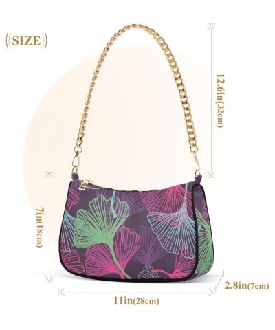 Line Colorful Leaves Shoulder Bags for Women Crossbody Bags Tote Handbag Stylish Clutch Purse with Chain Strap 7.1x11x2.8 in ...