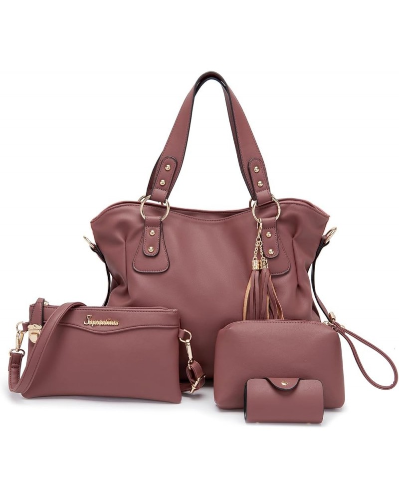 Handbags for Women Large Bucket Shoulder Bag Faux Leather Hobo bag Ladies Crossbody Bag 3pcs Purse Set Q-rosered $28.82 Totes