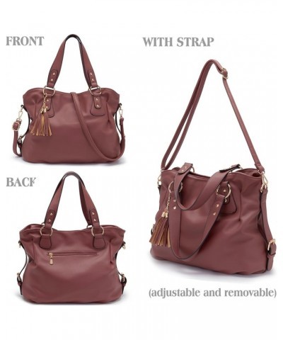 Handbags for Women Large Bucket Shoulder Bag Faux Leather Hobo bag Ladies Crossbody Bag 3pcs Purse Set Q-rosered $28.82 Totes