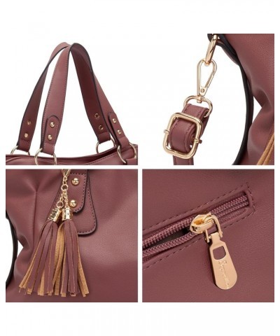 Handbags for Women Large Bucket Shoulder Bag Faux Leather Hobo bag Ladies Crossbody Bag 3pcs Purse Set Q-rosered $28.82 Totes