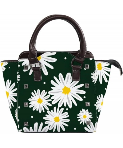 Women Handbags PU Leather Women Shoulder Bags White Daisies Seamless Ladies Crossbody Satchel Bags Purse for Women Daisy in D...