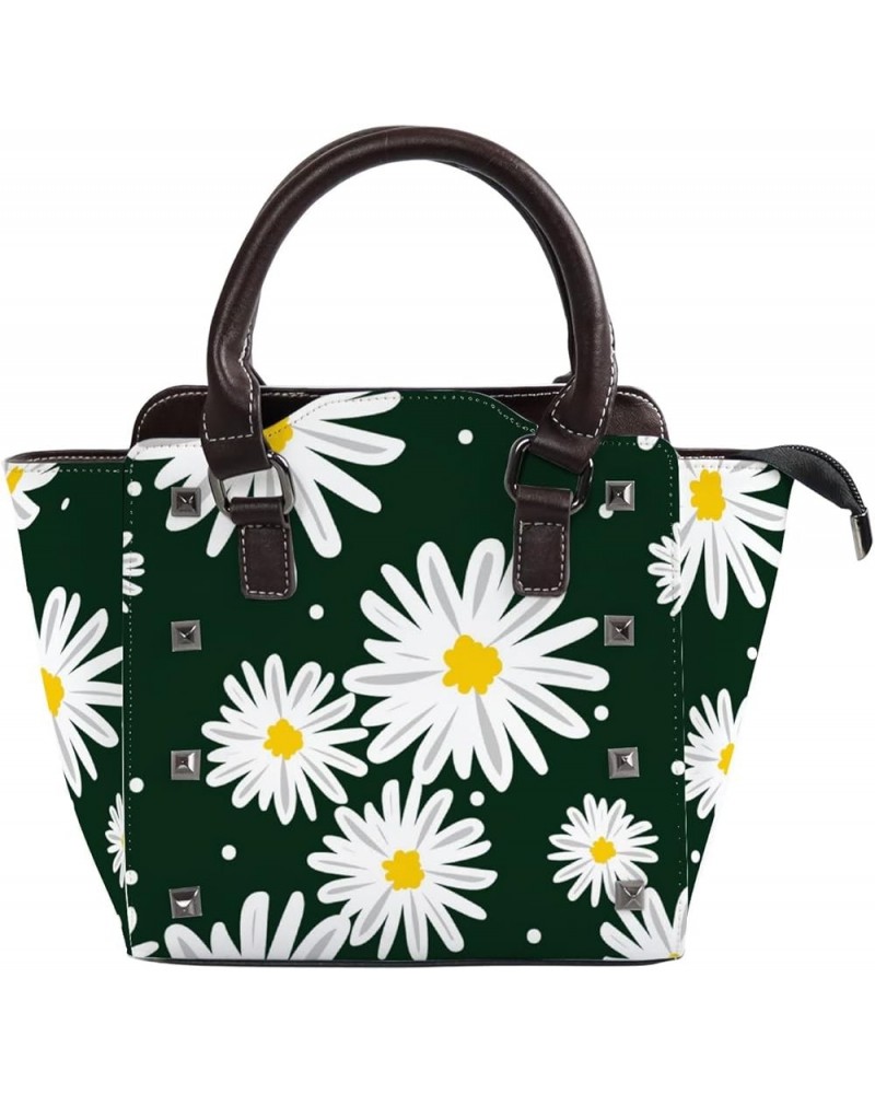 Women Handbags PU Leather Women Shoulder Bags White Daisies Seamless Ladies Crossbody Satchel Bags Purse for Women Daisy in D...