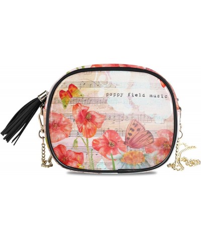 Women's Poppy Field Music Collage Butterflies Crossbody Bag Fashion Purses Bag Cross Body Bag Shoulder Handbag with Adjustabl...