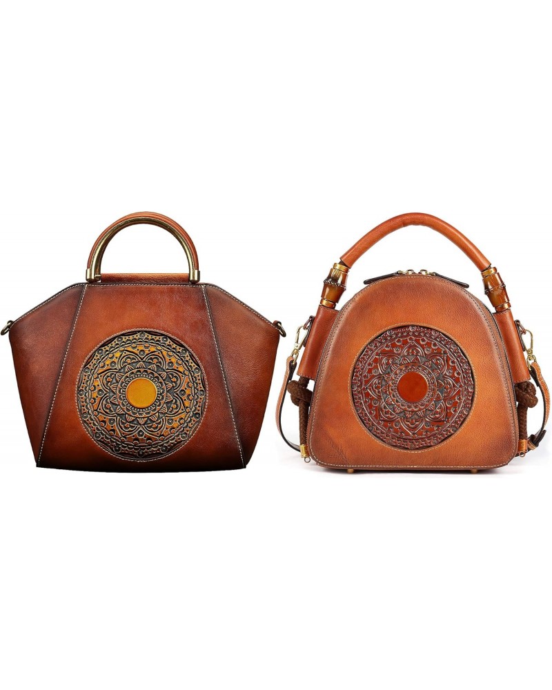 Italian Retro Leather Handbags Vintage Embossing Totem Satchel + Handmade Mandala Totem Purse $84.45 Totes