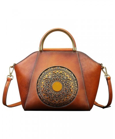 Italian Retro Leather Handbags Vintage Embossing Totem Satchel + Handmade Mandala Totem Purse $84.45 Totes