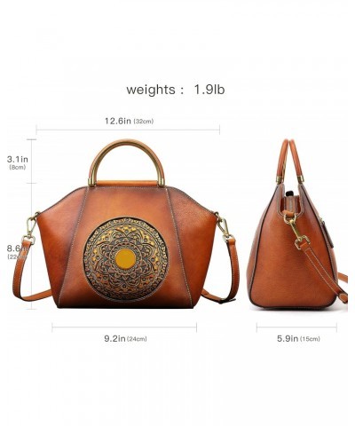 Italian Retro Leather Handbags Vintage Embossing Totem Satchel + Handmade Mandala Totem Purse $84.45 Totes