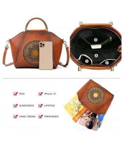 Italian Retro Leather Handbags Vintage Embossing Totem Satchel + Handmade Mandala Totem Purse $84.45 Totes