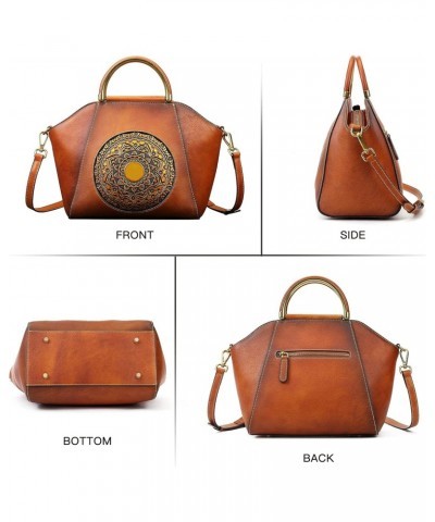 Italian Retro Leather Handbags Vintage Embossing Totem Satchel + Handmade Mandala Totem Purse $84.45 Totes