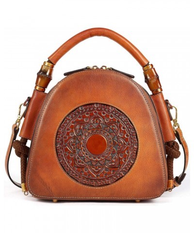 Italian Retro Leather Handbags Vintage Embossing Totem Satchel + Handmade Mandala Totem Purse $84.45 Totes