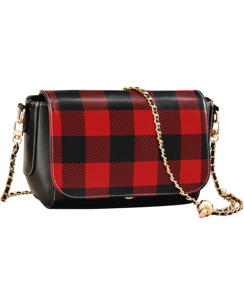 Christmas Crossbody Handbag Retro Buffalo Plaid PU Leather Shoulder Bag Sturdy Travel Pouch Compact Chic Bag for Women Everyd...