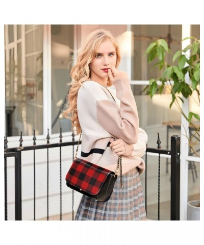 Christmas Crossbody Handbag Retro Buffalo Plaid PU Leather Shoulder Bag Sturdy Travel Pouch Compact Chic Bag for Women Everyd...