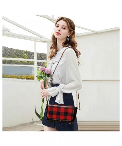 Christmas Crossbody Handbag Retro Buffalo Plaid PU Leather Shoulder Bag Sturdy Travel Pouch Compact Chic Bag for Women Everyd...