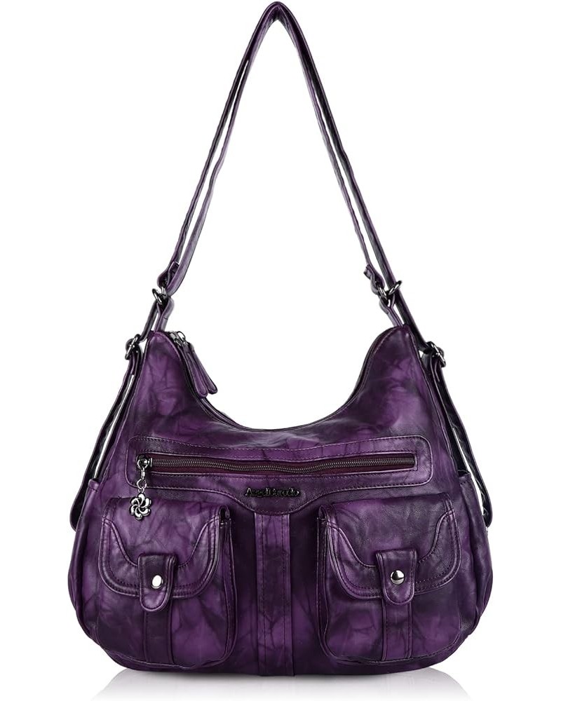 Women Multifunctional Soft Leather Handbag Purses Shoulder Hobo Backpack Crossbody Zipper Bag with Pocket Fashion Purple $20....