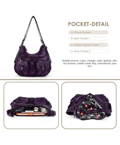 Women Multifunctional Soft Leather Handbag Purses Shoulder Hobo Backpack Crossbody Zipper Bag with Pocket Fashion Purple $20....