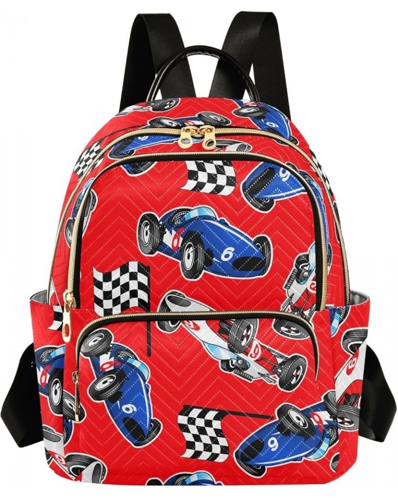 Red White Blue Racing Cars Backpack Purse for Women Ladies Fashion Travel College Shoulder Bags Back Pack Weekend Bag,M Mediu...