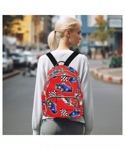 Red White Blue Racing Cars Backpack Purse for Women Ladies Fashion Travel College Shoulder Bags Back Pack Weekend Bag,M Mediu...