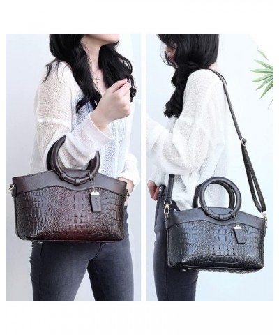 Shoulder Bags for Women Crocodile Leather Handbags Designer Women Messenger Bags Vintage Retro Tote Coffee $29.69 Totes